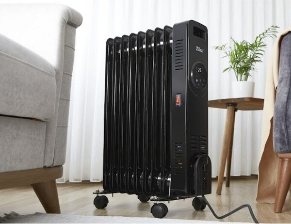 Маслен радиатор Zilan ZLN8416, 2000 W, 9 ребра, 3 степени, Дистанционно управление, Термостат, Черен