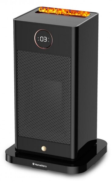 Отоплител и овлажнител 2в1 HomeVero HV-SFH1500, 1500 W, 3D Пламък, Дистанционно, Таймер, Осцилация, 15-45 C, Черен