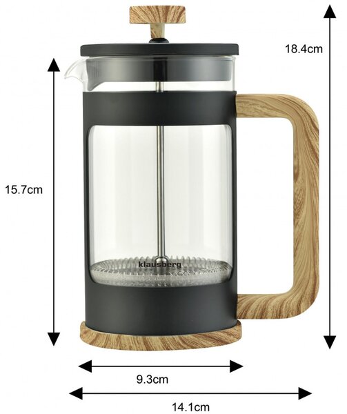 Френска преса за кафе Klausberg KB 7680, 0.600 l, Стъкло, Черен/Кафяв