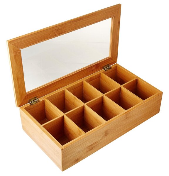 Кутия за чай Kesper 58901, 36x20x9см, Бамбук, 10 отделения, Прозорче, Кафяв