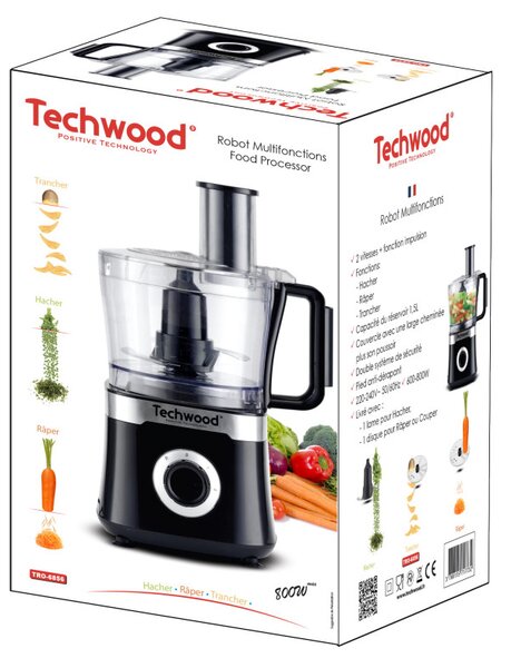 Кухненски робот Techwood TRO-6856, 800W, 1.5L, 2 скорости, Пулс функция, Нехлъзгащи се крачета, Черен