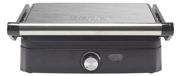 Мултифункционален грил Beper P101TOS502, 1800W, Отваряне на 180гр, Термостат, Незалепващо покритие, Инокс