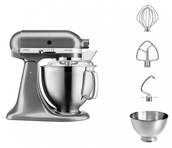 Планетарен миксер Artisan Elegance KitchenAid 5KSM185PSEMS, 300W, 4.8 л, Direct drive, 10 скорости, Инокс