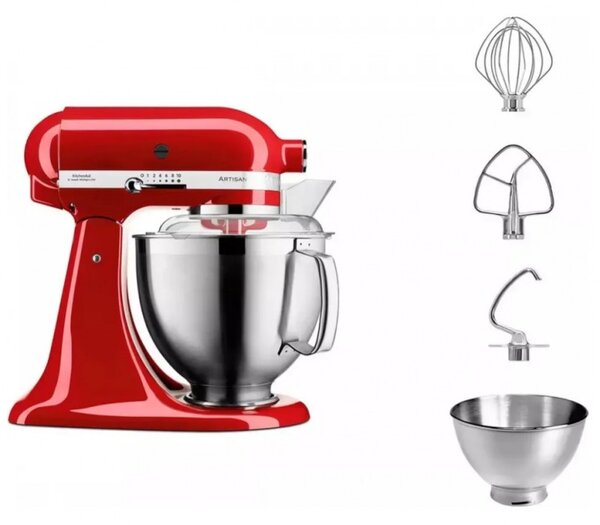 Планетарен миксер Artisan Elegance KitchenAid 5KSM185PSEER, 300W, 4.8 л, Direct drive, 10 скорости, Червен