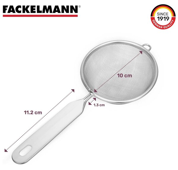 Цедка Fackelmann 42332, 10 см, Неръждаема стомана, Кука за окачване, Сребрист