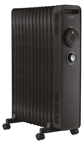 Маслен радиатор KUMTEL KUM-1240S, 2500W, 13 ребра, 3 степени, Регулируем термостат, Колелца, Черен