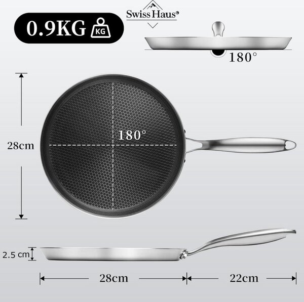 Тиган за палачинки Swiss Haus SH-ZGCP28, 28x2.4 см, Sapphire-керамично покритие, Без PTFE/PFAS/PFOA, Индукция, Сребрист