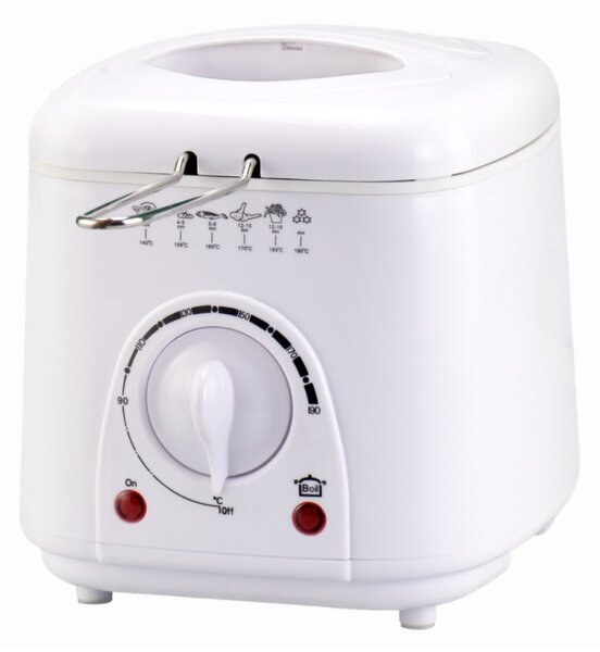 Фритюрник Elite EDFF-1288W, 950W, 1 литър, До 190C, Прозрачен капак, Неплъзгащи се крачета, Бял