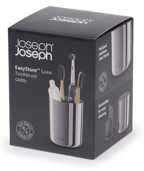 Поставка за четки за зъби Joseph Joseph EasyStore Luxe 70580, Разглобяема, Неръждаема стомана, Сив/Инокс