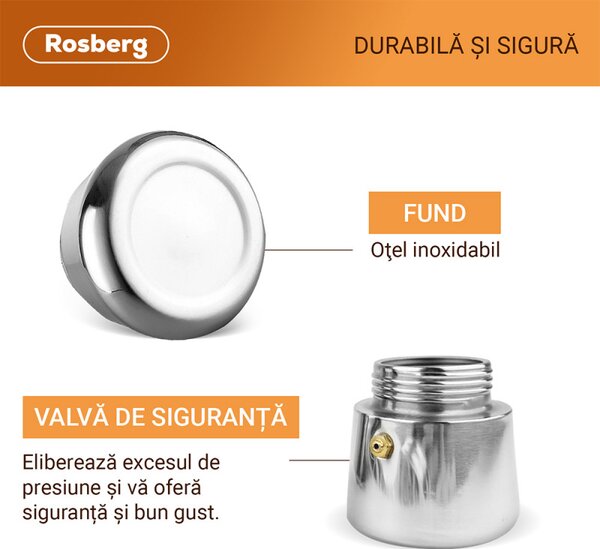 Кубинска кафеварка Rosberg R51173F2, 2 чаши, Инокс