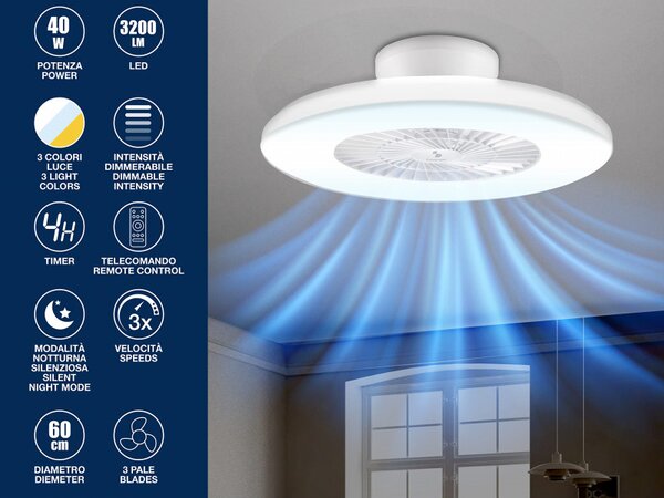 Вентилатор за таван с LED лампа 2в1 Beper P206VEN650, 40W, 3 скорости, Таймер, Бял