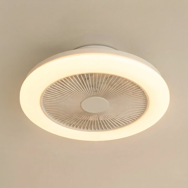 Lindby LED тавански вентилатор Vedin, бял, DC, Ø 45 см, RGBW, Затъмняване, Бял, Дневна/трапезария, Пластмаса, Модерен