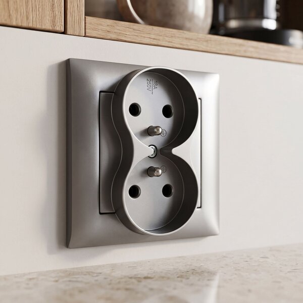 Двоен контакт със заземяване OSTE JNH002-G Grey