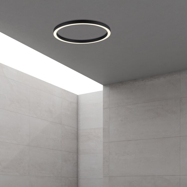 PURE LED таванска лампа Lines, Ø 70 cm, антрацит, CCT, дистанционно управление, Затъмняване, Черен, Дневна/трапезария, Метал, Модерен