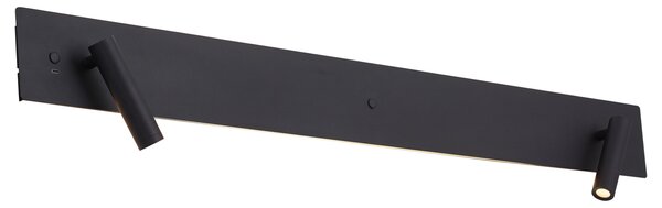 Модерна черна стенна лампа с 2 светлини, включително LED с подсветка и USB-C - Longly