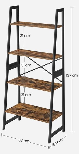 Библиотека Vasagle Кафява 140x63.5x35.5 см