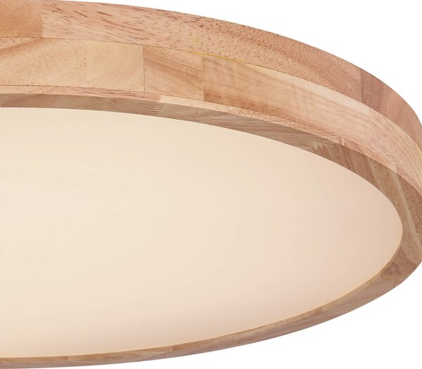Globo LED лампа за таван Rainer, Ø 60 cm, дървесен ефект, метал, CCT, Затъмняване, Дърво, Дневна/трапезария, Метал