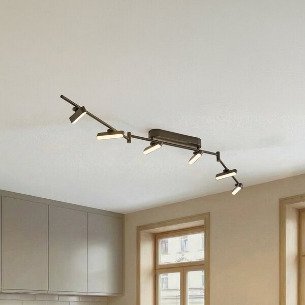 Lindby LED прожектор Eldrin, черен, 6 светлини, светлинна лента, Затъмняване, Черен, Дневна/трапезария, Метал, Модерен