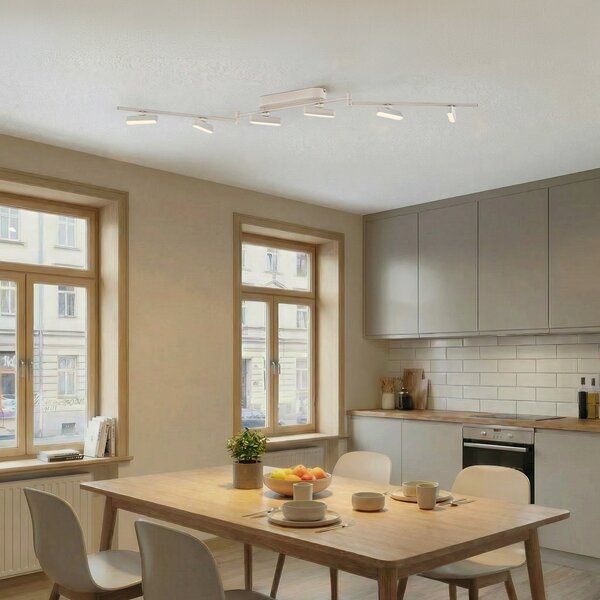 Lindby LED прожектор Eldrin, бял, 6 светлини, светлинна лента, Затъмняване, Бял, Дневна/трапезария, Метал, Модерен