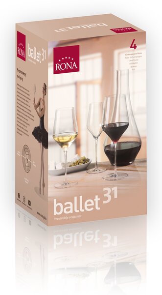 RONA ЧАШИ ЗА ШАМПАНСКО BALLET 7457 310ML, 4БР