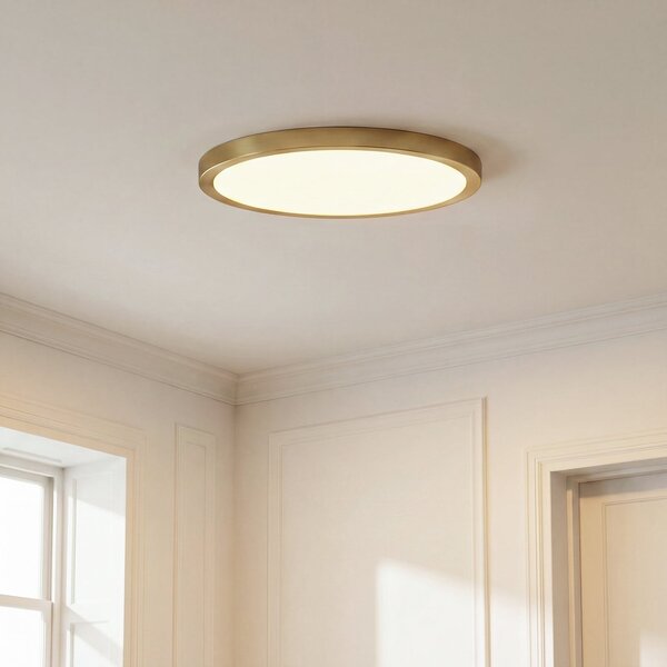 Lindby LED таванна лампа Sorela, Ø 40 см, златиста, с регулиране на яркостта, Затъмняване, Злато / месинг, Дневна/трапезария, Метал, Модерен