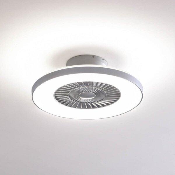 Lindby Smart LED тавански вентилатор Paavo, сребрист, тих, Tuya, Затъмняване, Сив, Дневна/трапезария, Пластмаса, Модерен