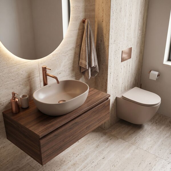 Комплект Конзолна WC Чиния Focus + Умивалник за Плот Rea Focus Taupe