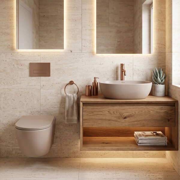 Комплект Конзолна WC Чиния Focus + Умивалник за Плот Rea Focus Taupe