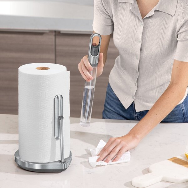 Поставка за кухненска хартия с вграден спрей за повърхности SimpleHuman KT1196, 177 мл, 20.3х17.8х38.1 см, Матов инокс