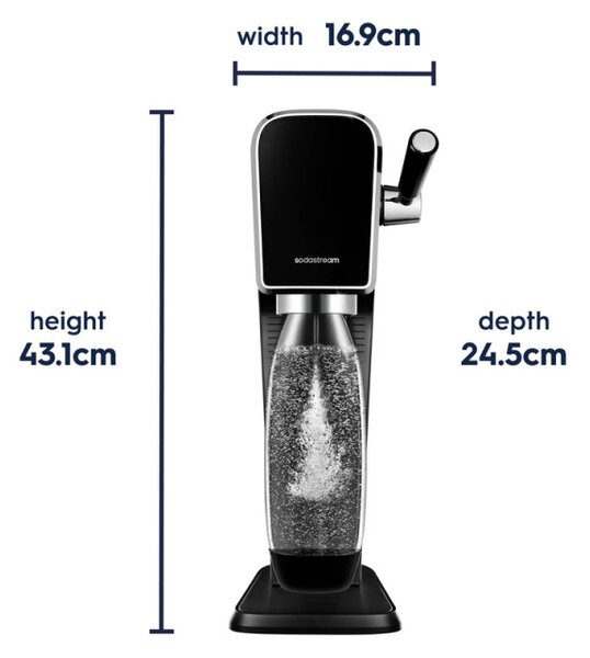 Машина за газирана вода SodaStream ART, 1 л, Ръчна карбонизация, 2 степени, Без BPA, Черен/сребрист