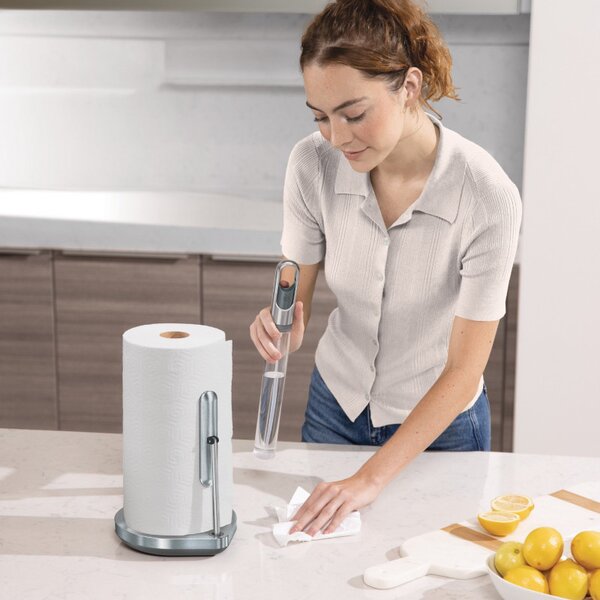 Поставка за кухненска хартия с вграден спрей за повърхности SimpleHuman KT1196, 177 мл, 20.3х17.8х38.1 см, Матов инокс