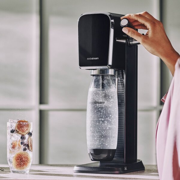 Машина за газирана вода SodaStream ART, 1 л, Ръчна карбонизация, 2 степени, Без BPA, Черен/сребрист