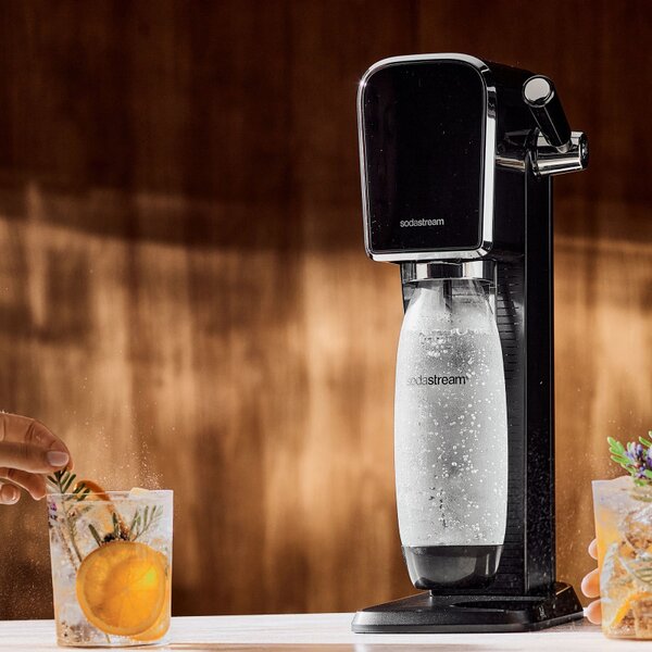 Машина за газирана вода SodaStream ART, 1 л, Ръчна карбонизация, 2 степени, Без BPA, Черен/сребрист