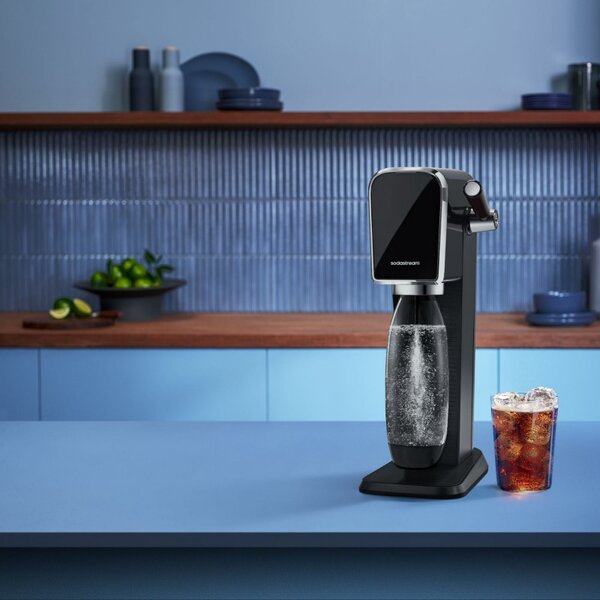 Машина за газирана вода SodaStream ART, 1 л, Ръчна карбонизация, 2 степени, Без BPA, Черен/сребрист