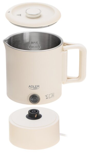 Електрическа кана за туризъм Adler AD 1388b, 650W, 0.8 л, Сваляем капак, Въртяща се основа, Бежов