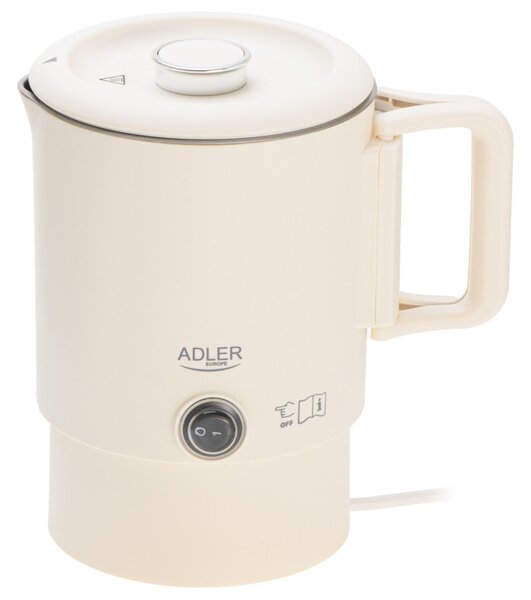 Електрическа кана за туризъм Adler AD 1388b, 650W, 0.8 л, Сваляем капак, Въртяща се основа, Бежов