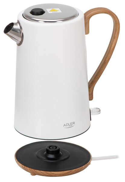 Електрическа кана Adler AD 1352, 2200W, 1.7 л, STRIX, Въртяща се основа, Автоматично изключване, Бял