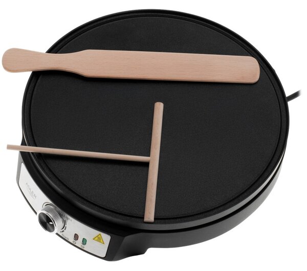 Уред за палачинки Adler AD 3093, 1600W, 30 см, Включени прибори, Черен/Инокс