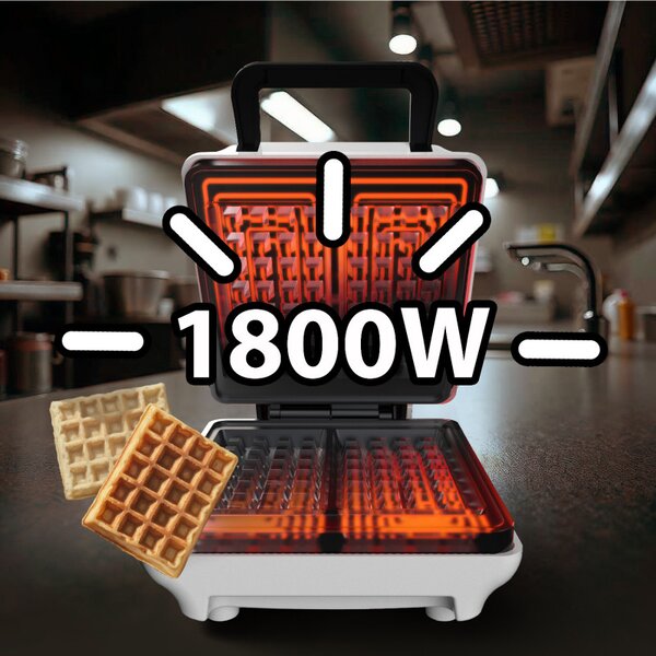 Гофретник Mesko MS 3091, 1800W, Незалепващо покритие, 2 плочи, Неплъзгащи се крачета, Бял