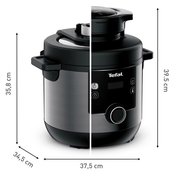 Мултикукър под налягане Tefal Turbo Cuisine & Fry CY778830, 70 kPa, 1200W, 7.6 л, 15 програми, Незалепващо покритие, Поддържане на топлина, Дигитален контрол, Черен