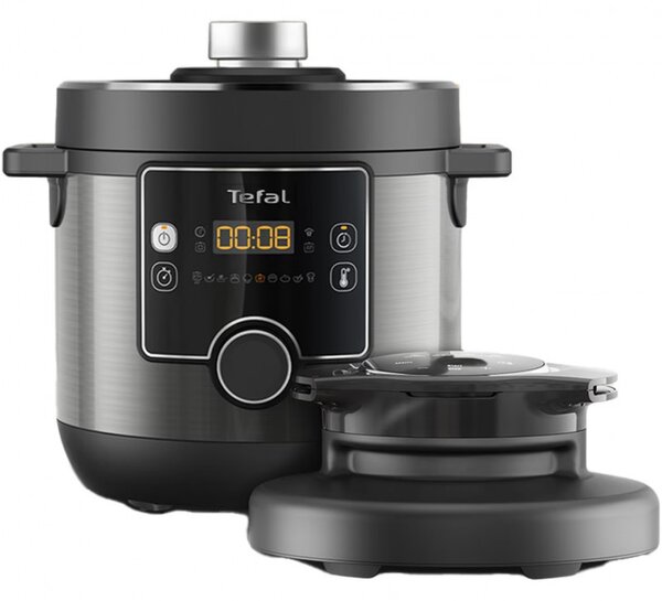Мултикукър под налягане Tefal Turbo Cuisine & Fry CY778830, 70 kPa, 1200W, 7.6 л, 15 програми, Незалепващо покритие, Поддържане на топлина, Дигитален контрол, Черен