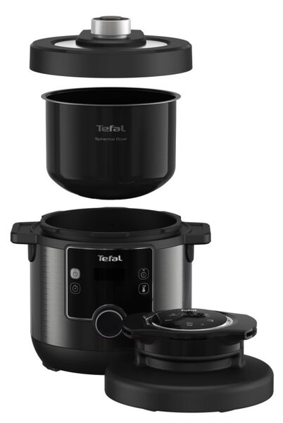 Мултикукър под налягане Tefal Turbo Cuisine & Fry CY778830, 70 kPa, 1200W, 7.6 л, 15 програми, Незалепващо покритие, Поддържане на топлина, Дигитален контрол, Черен