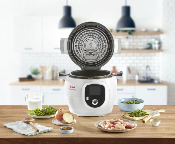 Мултикукър Tefal CY851130 Cook4me, 1600 W, 6 л, 6 режима на готвене, 150 вградени рецепти, Отложен старт, Запазване на топлина, Бял