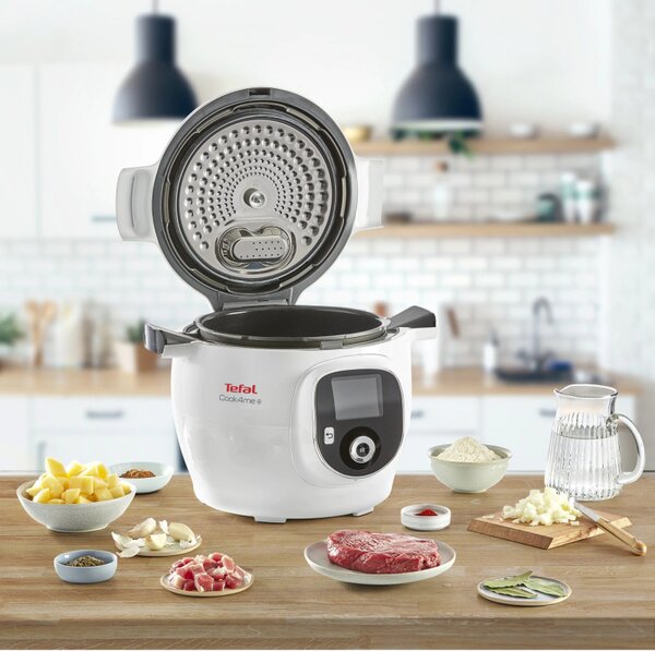Мултикукър Tefal CY851130 Cook4me, 1600 W, 6 л, 6 режима на готвене, 150 вградени рецепти, Отложен старт, Запазване на топлина, Бял