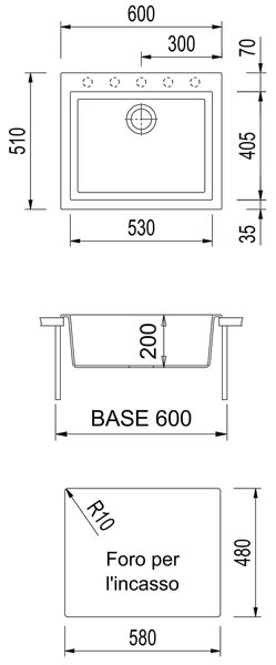 PLADOS КУХНЕНСКА МИВКА ONE 60-10 ST 600X440 ЧЕРНА