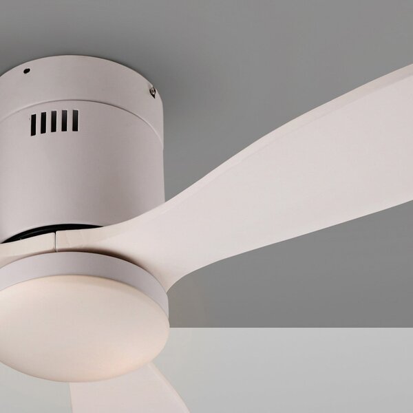 Schuller Valencia LED вентилатор за таван Siroco Mini, DC, тих, бял, CCT, Затъмняване, Бял, Дневна/трапезария, Дървесина, Модерен