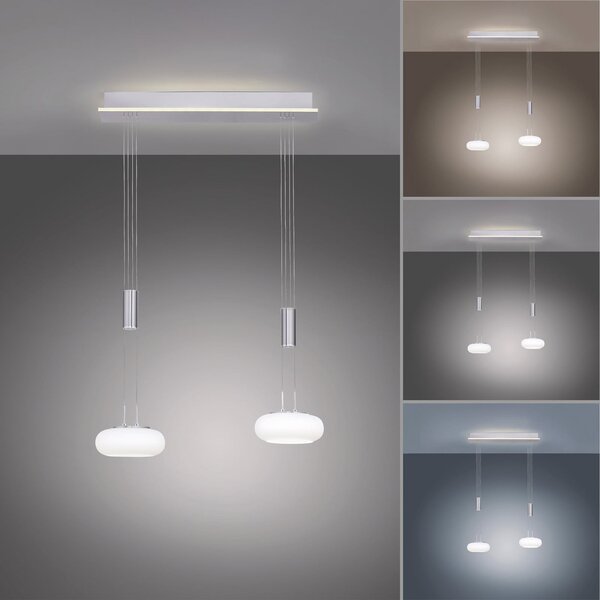 Q-Smart-Home Пол Нойхаус Q-ETIENNE LED висящо осветление, 2 светлини, Затъмняване, Сив, Дневна/трапезария, Метал, Модерен