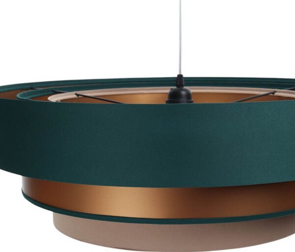 Maco Design Висящо осветително тяло Triniti, зелено/бежово/мед, Ø 60 cm, текстил, Затъмняване, Зелен, Дневна/трапезария, Плат / текстил