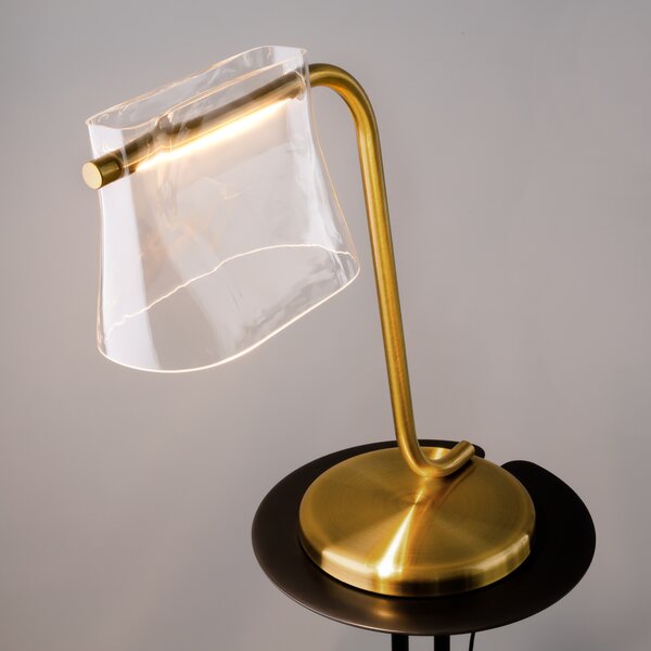 Maytoni LED настолна лампа Cabaret, месинг/прозрачна, височина 48,5 cm, Злато / месинг, Дневна/трапезария, Метал