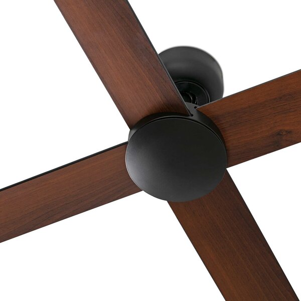 FARO BARCELONA Таванен вентилатор Rudder, DC мотор, тих, Ø 132 cm, дърво, Черен, Дневна/трапезария, Дървесина, Модерен